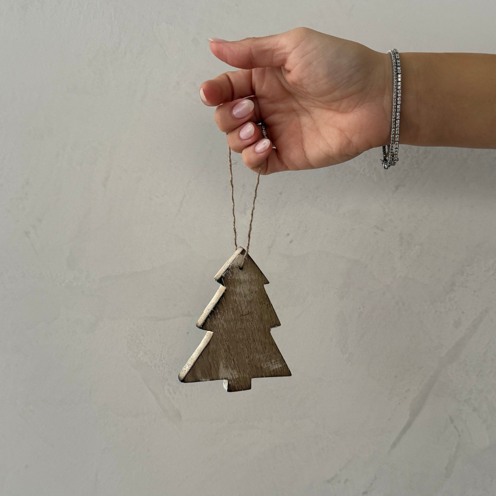 Whitewashed Wooden Tree Ornament
