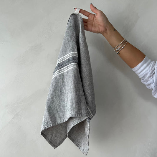 Amber Stonewashed Linen Charcoal Tea Towel