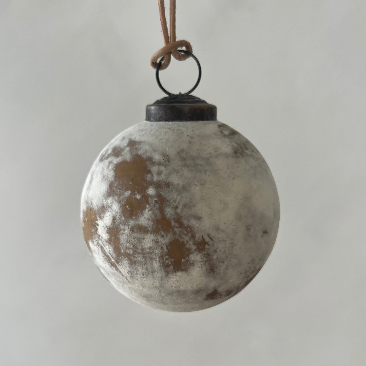 Round Glass Ball Ornament Distressed Powder Finish - White