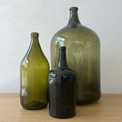 Antique Green Cylindrical Bottle