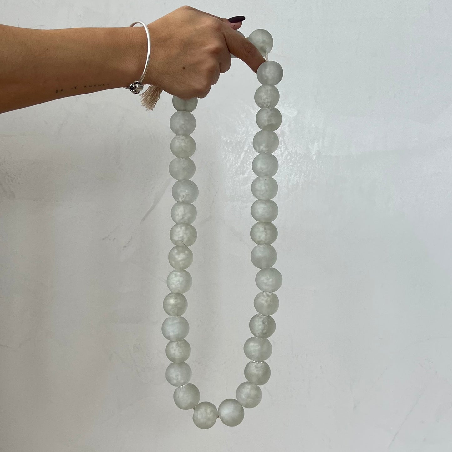 Frosted Glass Beads - White