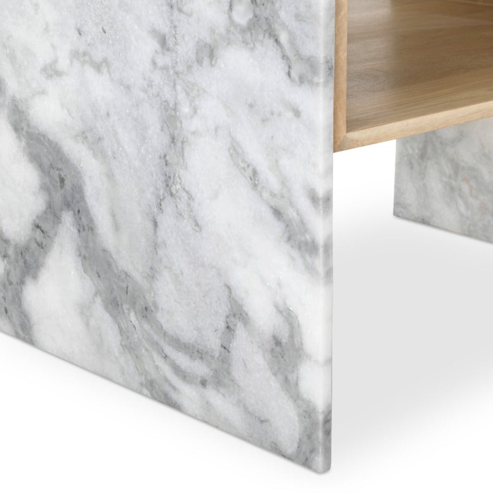 Marble and wood side table