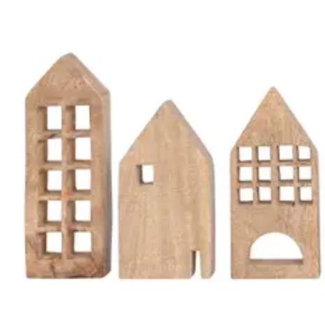 Natural Wood Houses - Set of 7