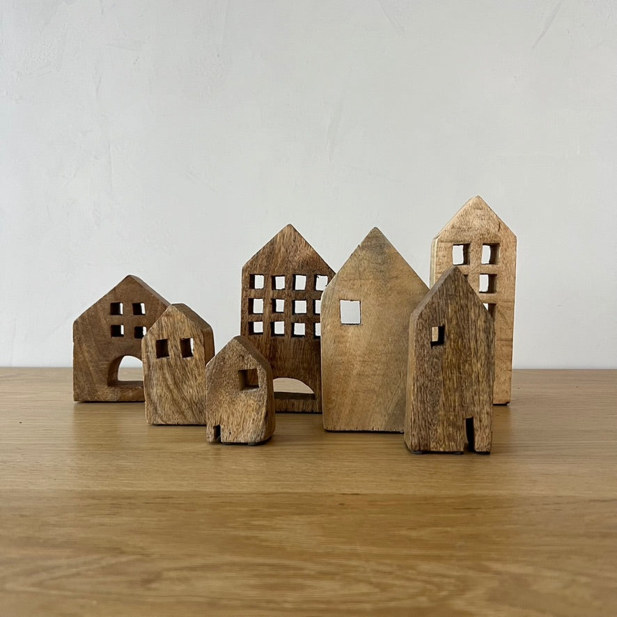 Natural Wood Houses - Set of 7