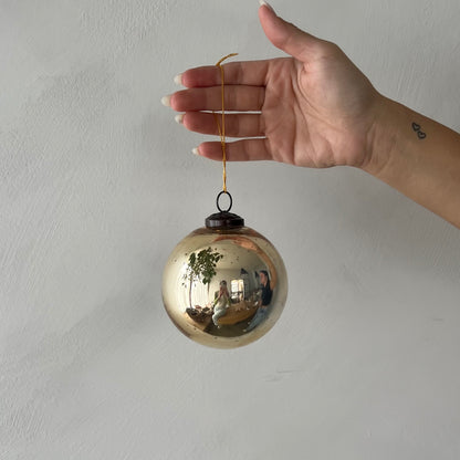 Round Mercury Glass Ornament Gold Finish