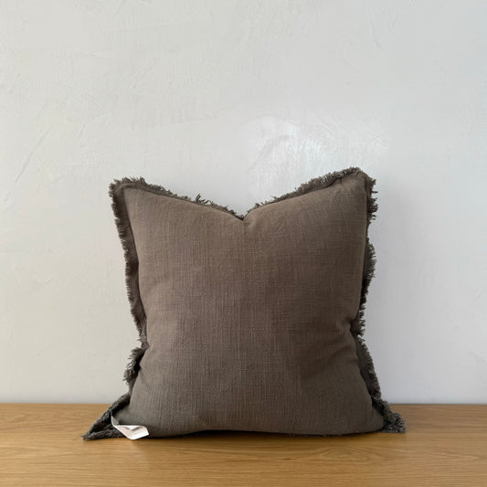 Gunmetal Frayed Edge Linen Pillow Cover - 20" x 20"