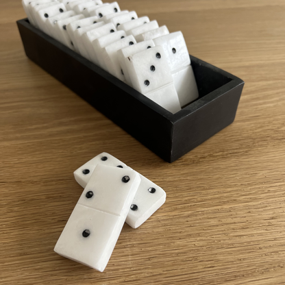 Domino en albâtre fait à la main et boîte en stéatite