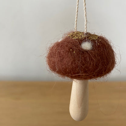 Wool & Wood Mushroom Ornament