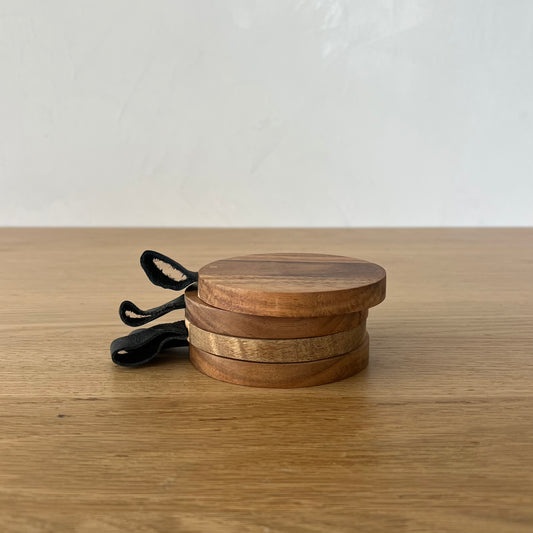 Jack Acacia Wood Coasters with Leather Accent