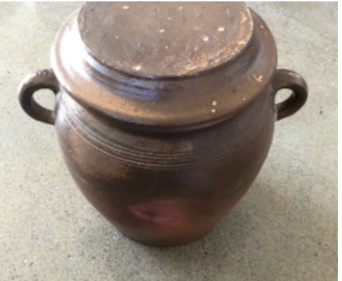 Antique Brown Pot with Lid and Handles
