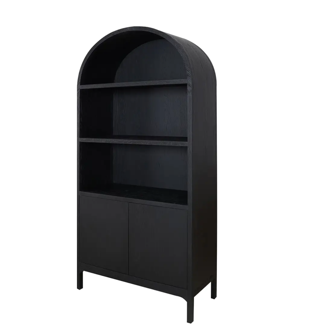 black arched black oak cabinet