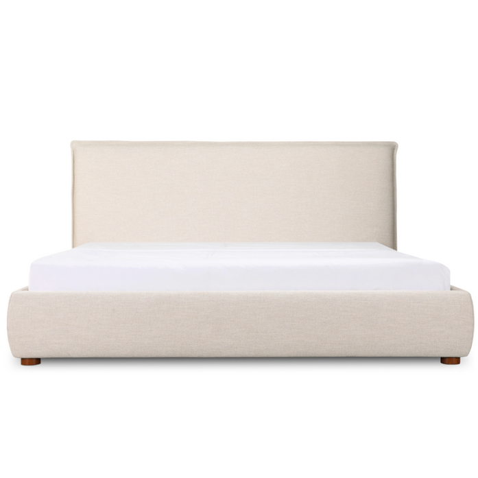 beige upholstered bed queen king