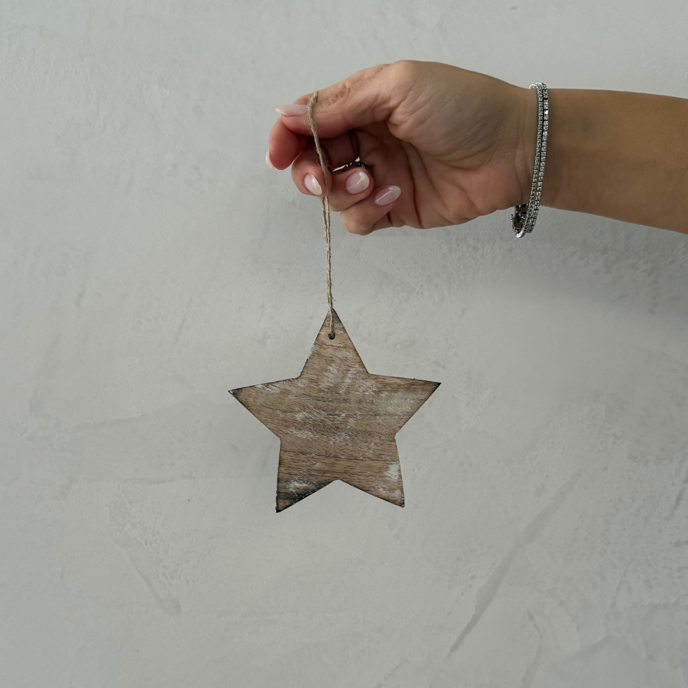 Whitewashed Wooden Star Ornament