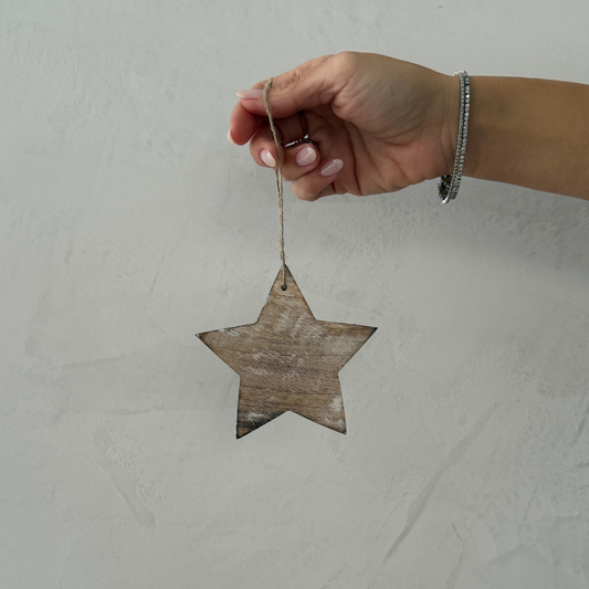 Whitewashed Wooden Star Ornament