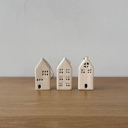 Ceramic House Ornaments, Set of 3