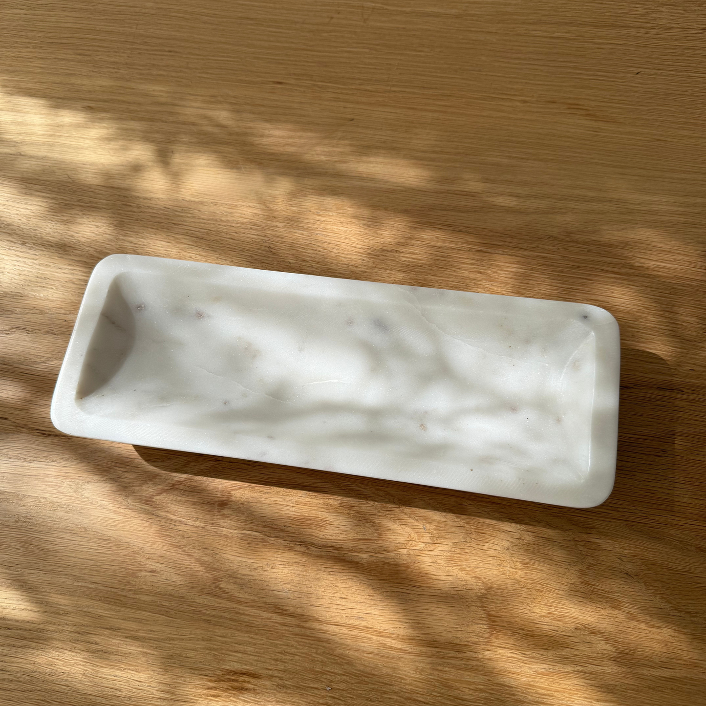 White Marble Organic Shaped Rectangular Tray