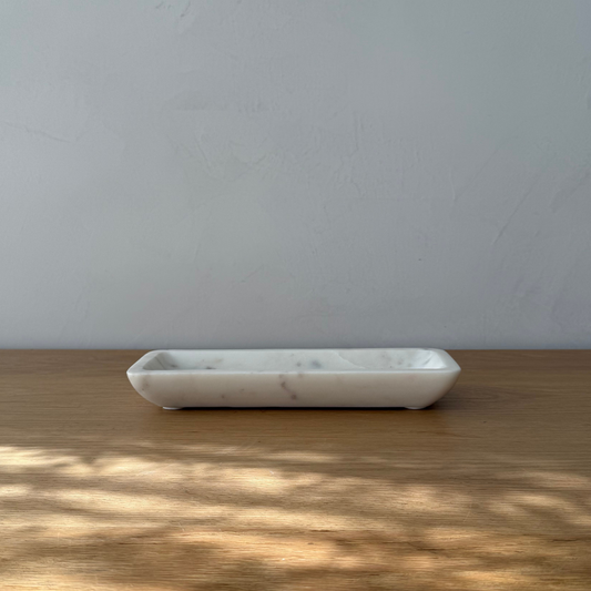 White Marble Organic Shaped Rectangular Tray