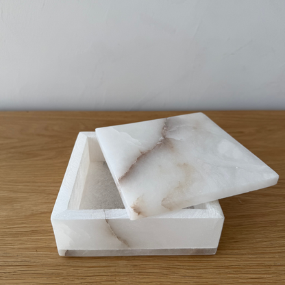 White Alabaster Square Box