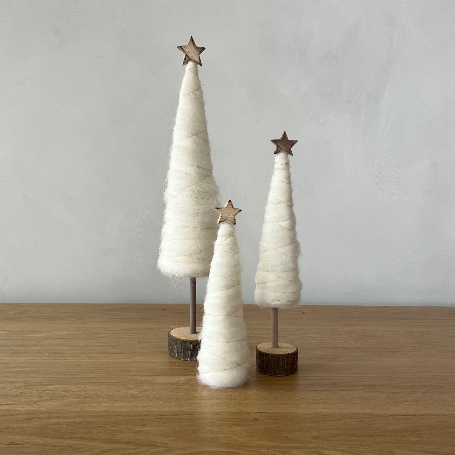 Wool Cream Christmas Tree with Star & Wood Base