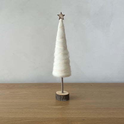 Wool Cream Christmas Tree with Star & Wood Base