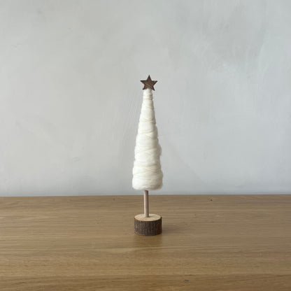 Wool Cream Christmas Tree with Star & Wood Base