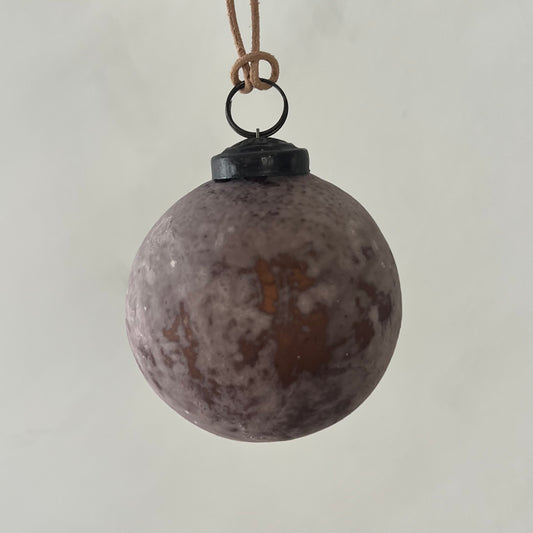 Small Round Glass Ball Ornament Distressed Powder Finish - Plum