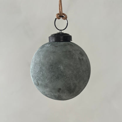 Round Glass Ball Ornament Distressed Powder Finish - Grey