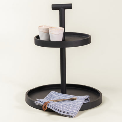 Chandler Black Wood Two-Tier Tray